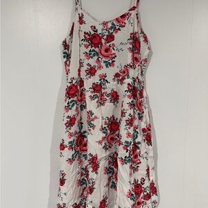 White Floral Midi Dress with Red Roses